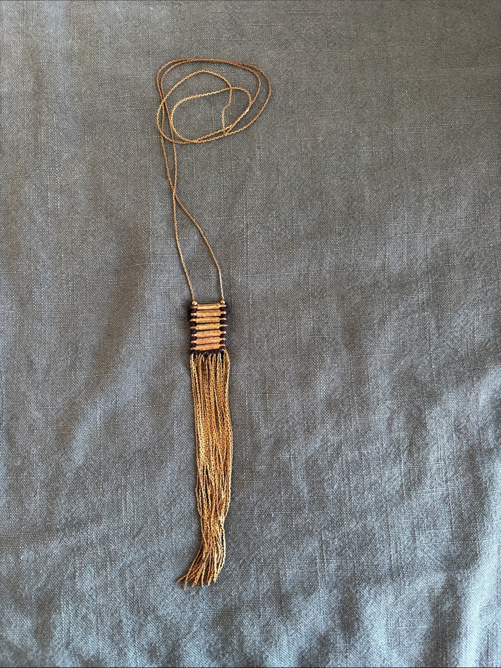 Very Long Gold Tassel Pendant Long Necklace
